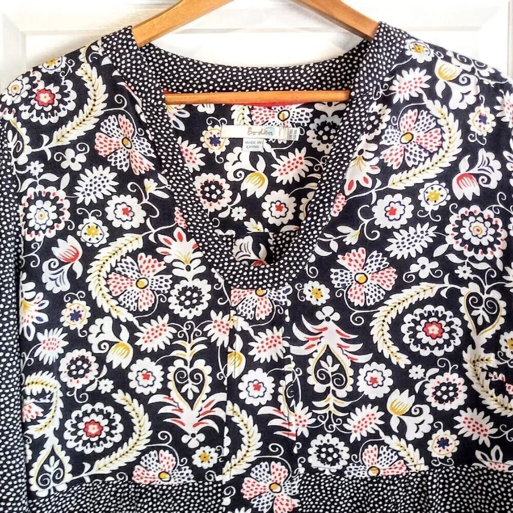 Boden Mollie Floral Patchwork Polka Dot Dress 14L